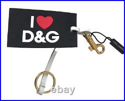 DOLCE & GABBANA Keychain Black Silicone DG Logo Gold Brass Keyring RRP 220usd