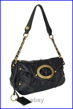 DOLCE & GABBANA Vintage Black Leather Chain Strap Shoulder Bag
