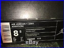 DS 2001 Nike Air Jordan 1 addition white/navy size 8.5 with og box NO keychain