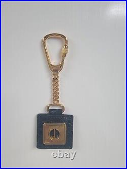 DUNHILL Logo Key Chain Square UNUSED made in Italy Metal x Leather Croc