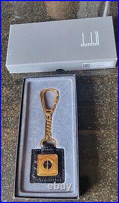 DUNHILL Logo Key Chain Square UNUSED made in Italy Metal x Leather Croc