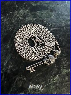 David Yurman Skull Key with Black Diamonds + DY 2.7mm, 24 Box Chain Necklace