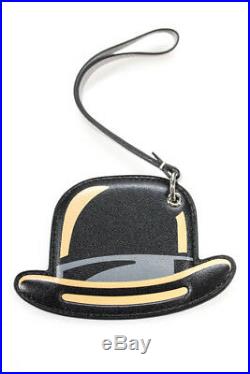 Delvaux Womens Keychains Black Leather Magritte Bowler Hat Bag Charm