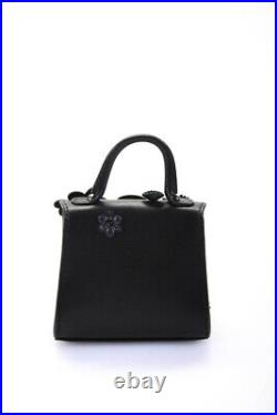 Delvaux Womens Leather Floral Applique Satchel Couture Micro Black Keychain