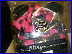 Disney & Loungefly Minnie Mouse Mini Backpack Sequined Pink Polka Dot & Keychain