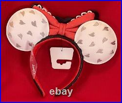 Disney Mickey And Minnie Mouse Love Hearts Backpack Ears Wallet Keychain Bundle