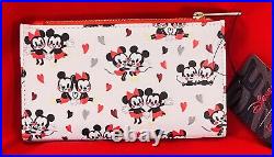 Disney Mickey And Minnie Mouse Love Hearts Backpack Ears Wallet Keychain Bundle