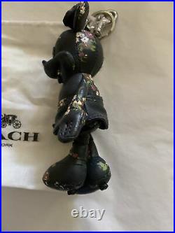 Disney X Coach Minnie Mouse Doll Bag Charm Key Ring Black Floral Nwt Msrp $175