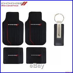 Dodge Racing Stripe Car Truck Front Back Rubber Floor Mats & Leather Keychain