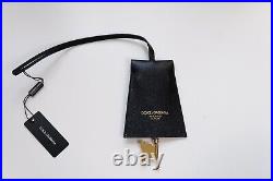 Dolce & Gabbana Black Leather Logo Golden Key Bag Charm / Key Chain
