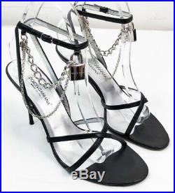 Dolce & Gabbana Italy Black Leather Strappy Lock & Key Chain Sandals Heels 37.5