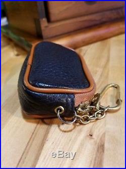 Dooney & Bourke Black and British Tan Coin Purse Pouch Case Key Chain Ring Fob