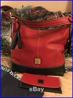 Dooney and bourke Red And Black Leather Hobo Sophie With Wallet & Keychain EUC
