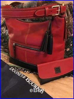Dooney and bourke Red And Black Leather Hobo Sophie With Wallet & Keychain EUC