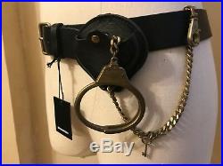Dsquared² Runway Brown Leather Belt Aged Gold Brass Handcuff Key Chain Cuff 105