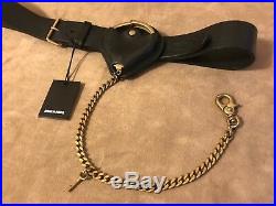 Dsquared² Runway Brown Leather Belt Aged Gold Brass Handcuff Key Chain Cuff 105