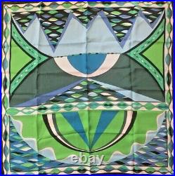 EMILIO PUCCI Blues/Greens/Black/White 33 Square Silk Scarf Authentic