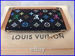 EUC Auth Louis Vuitton Monogram Multicolor Key Cles Coin Case Black Murakami