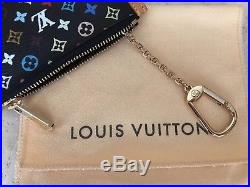 EUC Auth Louis Vuitton Monogram Multicolor Key Cles Coin Case Black Murakami