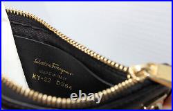 F0 Auth Salvatore FERRAGAMO Gancini Studs Black Leather Small Wallet Key Chain
