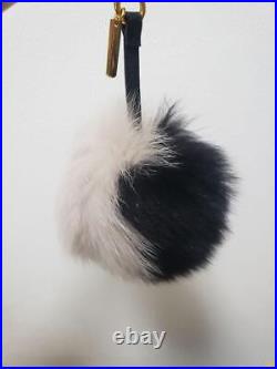 FENDI Bag charm Fur Pom Pom key ring key chain black beige accessory #4493D