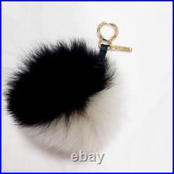 FENDI Bag charm Key Chain keyring pompom Fur Key Holder black beige box #4488D