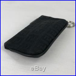 FENDI Black Zucchino FF Key Chain Pouch Wallet Silver