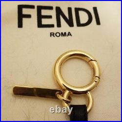 FENDI Fur Charm GP Black Gold Key Chain Ring Leather Accessories Women's #146D
