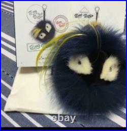 FENDI Fur Monster Bugs Bag Charm Keychain Black Genuine Chic Accessories Fashion