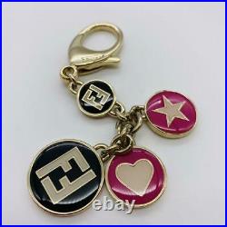 FENDI KEYRING BAG CHARM Heart Star Logo GOLD BLACK PINK MADE IN ITALY Unisex