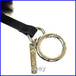 FENDI Logo Flower Motif Charm Key Chain Fur Leather Black Italy 66JH635