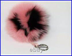 FENDI Pink & Black Fur Pom Pom Keychain