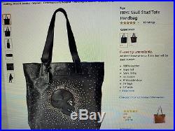 FRYE SKULL Stud Black Leather Tote With Extra Skull Keychain Free Shipping