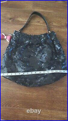FURLA BLACK SEQUINS Bag Retail $500. PERFECT CONDITIONS WITH KEY CHAIN