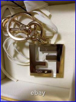 Fendi Authentic FF Motif Logo Bag Charm Key Holder Key Chain Gold Black withBox
