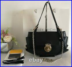 Fendi Compilation Black Leather Shoulder Bag with Gold Chain RRP £1,650