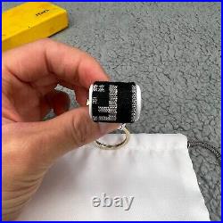 Fendi Keychain 4.5 Key Charm Black White FF Print Holder Ring Unisex Italy