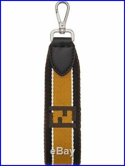 Fendi Lace Strap You Fabric Calf Leather Trim Key Fob Black Tobaco 7AR610