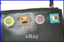 Fendi Mini Black Leather Key Chain Zipper Studded ID/Credit Card Holder Pouch