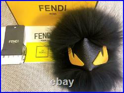 Fendi Monster Bugs Charm Key Chain with Box, Pouch & Card Black Silver metal F/S