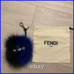Fendi Monster Charm Key Chain with storage pouch Twotone Black/ Blue Genuine F/S