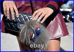 Fendi fur oversized monster bird black orange pink fox keyring fob bag charm
