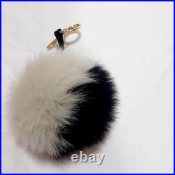 Fendi key chain pom pom charm fur black beige 8.2 inches