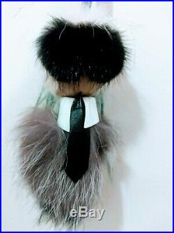 Fendi new with box Karlito Fur Bag Charm Key Chain white black gray