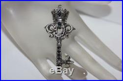 Fine 925 Sterling Silver Royal Key Pendant Charm with Onyx For Necklace Chain