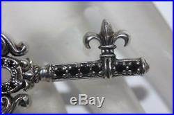 Fine 925 Sterling Silver Royal Key Pendant Charm with Onyx For Necklace Chain