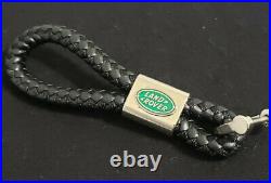 For Land Rover Black Calf Leather Dog Tag Key Chain Ring Fob Badge With Logo