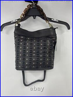 Frye Jane Studded Bucket Tortoise Handle Crossbody Black Leather Purse Handbag