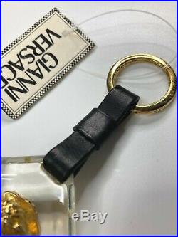 GIANNI VERSACE VINTAGE'90s CRYSTAL TYPE MEDUSA KEY CHAIN GLOSSY LEATHER ITALY