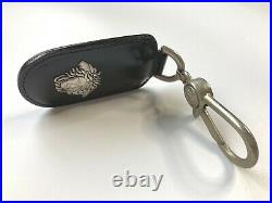 GIANNI VERSACE VINTAGE'90s METAL MEDUSA RELIEF LEATHER KEY CHAIN BLACK SILVER